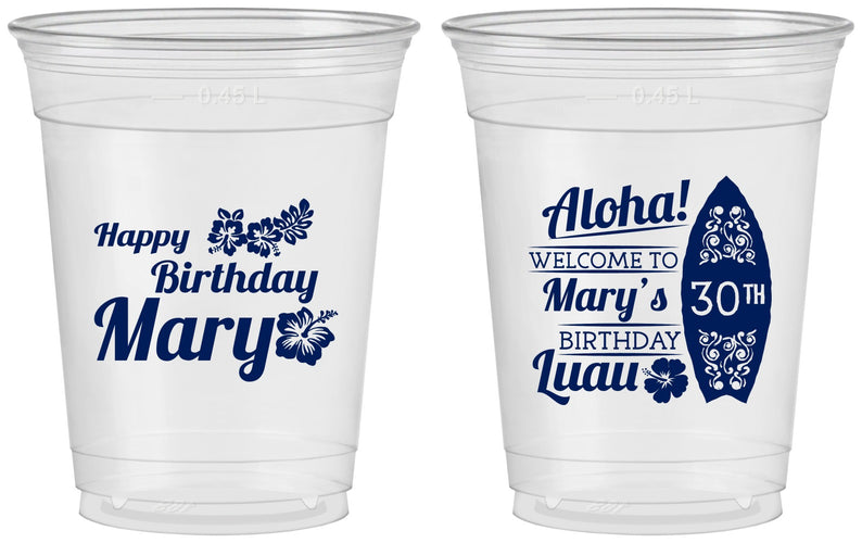 Custom Birthday 16 oz Soft Sided Clear Cups - 30th Hawaii | 20136