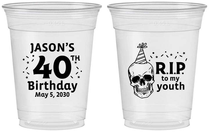 Custom Birthday 16 oz Soft Sided Clear Cups - 40th Rip Youth | 20141