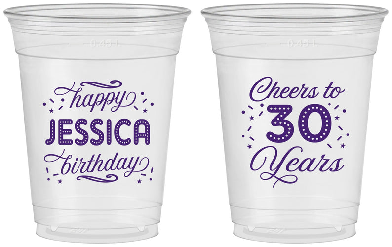 Custom Birthday 16 oz Soft Sided Clear Cups - Cheers To 30 Years | 20142