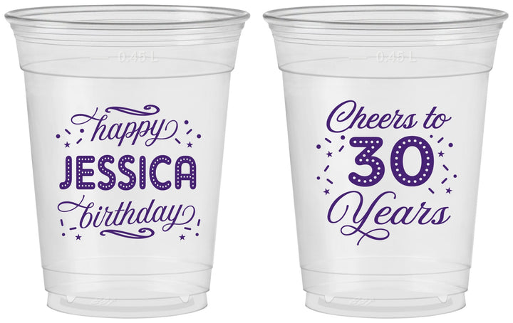 Custom Birthday 16 oz Soft Sided Clear Cups - Cheers To 30 Years | 20142