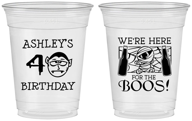 Custom Birthday 16 oz Soft Sided Clear Cups - 40th Halloween | 20145