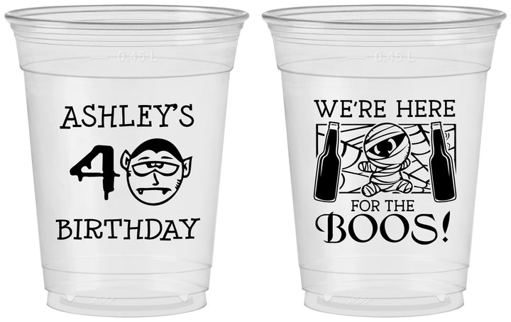 Custom Birthday 16 oz Soft Sided Clear Cups - 40th Halloween | 20145