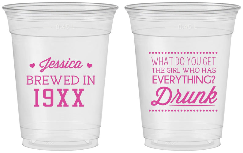 Custom Birthday 16 oz Soft Sided Clear Cups - Drunk | 20147