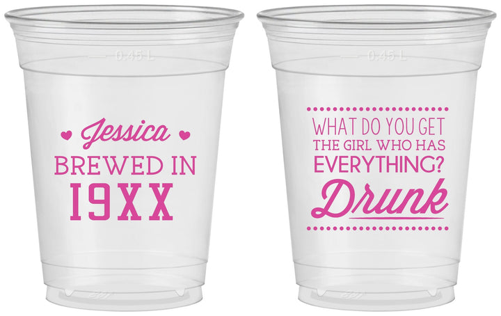 Custom Birthday 16 oz Soft Sided Clear Cups - Drunk | 20147