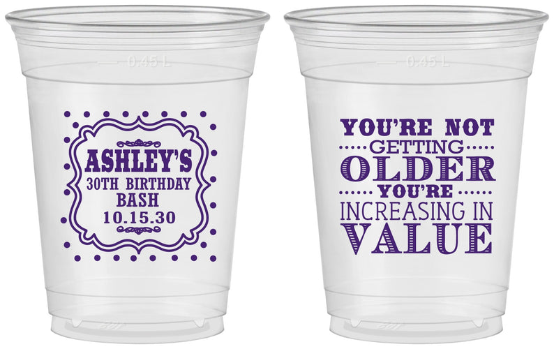 Custom Birthday 16 oz Soft Sided Clear Cups - 30th | 20149