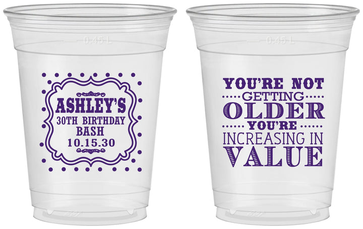Custom Birthday 16 oz Soft Sided Clear Cups - 30th | 20149
