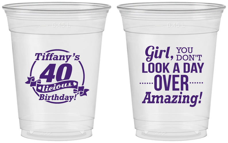 Custom Birthday 16 oz Soft Sided Clear Cups - 40th | 20153