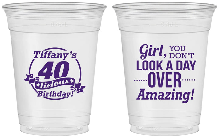 Custom Birthday 16 oz Soft Sided Clear Cups - 40th | 20153