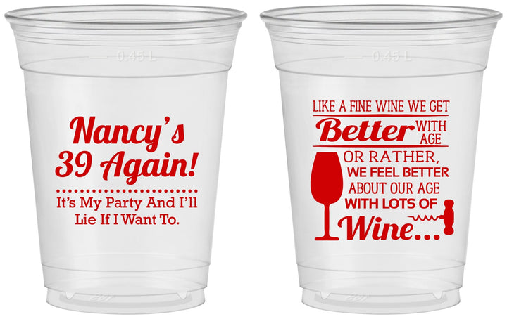 Custom Birthday 16 oz Soft Sided Clear Cups - 40th Wine | 20154