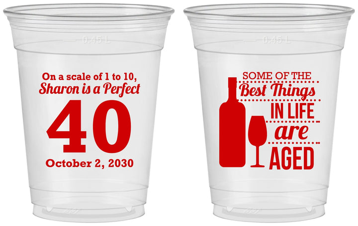Custom Birthday 16 oz Soft Sided Clear Cups - 40th Wine | 20155