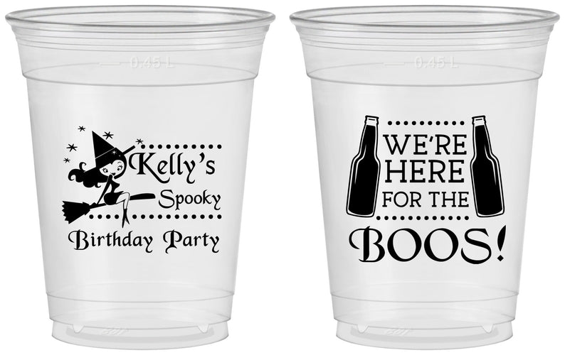 Custom Birthday 16 oz Soft Sided Clear Cups - Halloween Spooky Boos | 20158