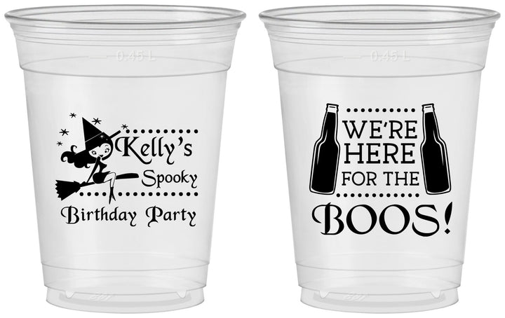 Custom Birthday 16 oz Soft Sided Clear Cups - Halloween Spooky Boos | 20158