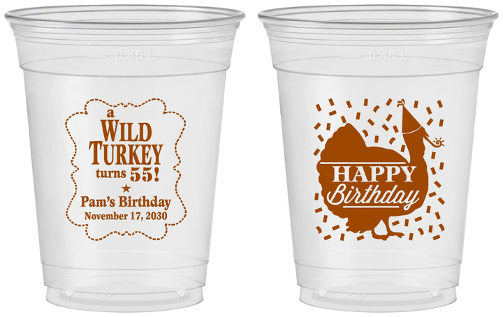 Custom Birthday 16 oz Soft Sided Clear Cups - 55th Wild Turkey | 20159