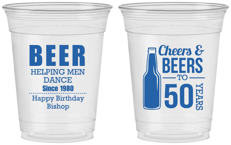 Custom Birthday 16 oz Soft Sided Clear Cups - Cheers Beers To 50 Years | 20160