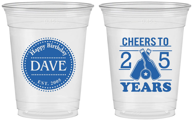 Custom Birthday 16 oz Soft Sided Clear Cups - Cheers To 25 Years | 20164