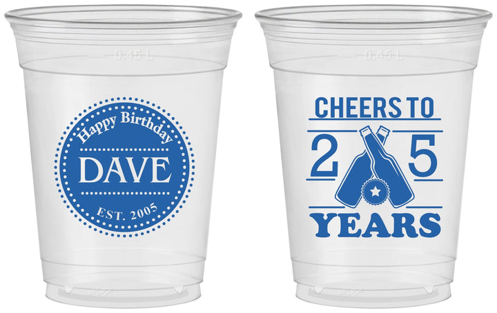 Custom Birthday 16 oz Soft Sided Clear Cups - Cheers To 25 Years | 20164
