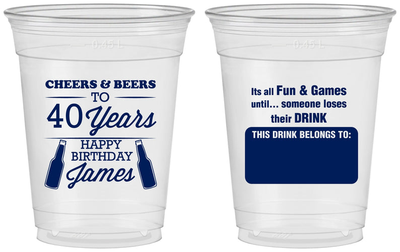 Custom Birthday 16 oz Soft Sided Clear Cups - Cheers Beers To 40 Years | 20165