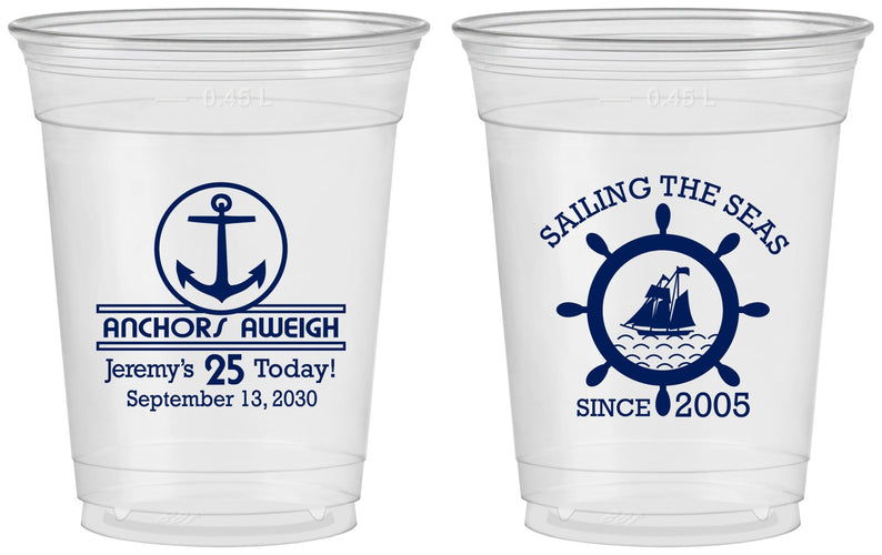 Custom Birthday 16 oz Soft Sided Clear Cups - 25th Nautical | 20168