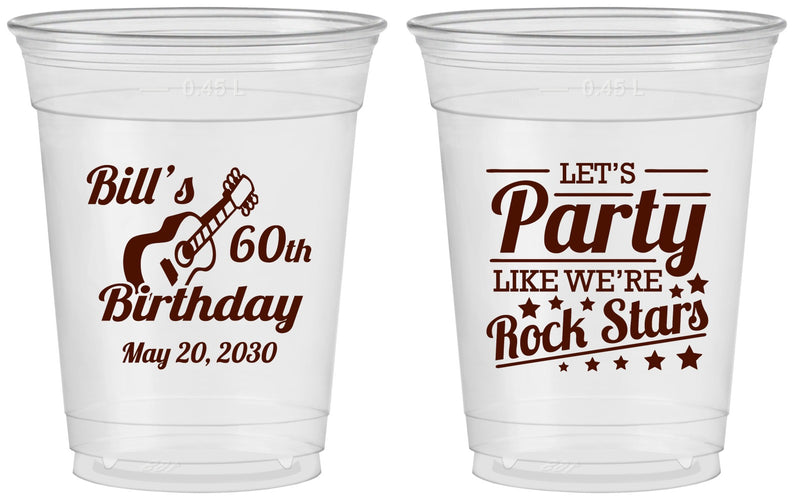 Custom Birthday 16 oz Soft Sided Clear Cups - 60th Rock Star | 20174