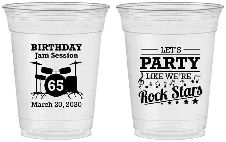 Custom Birthday 16 oz Soft Sided Clear Cups - 65th Rock Star | 20175
