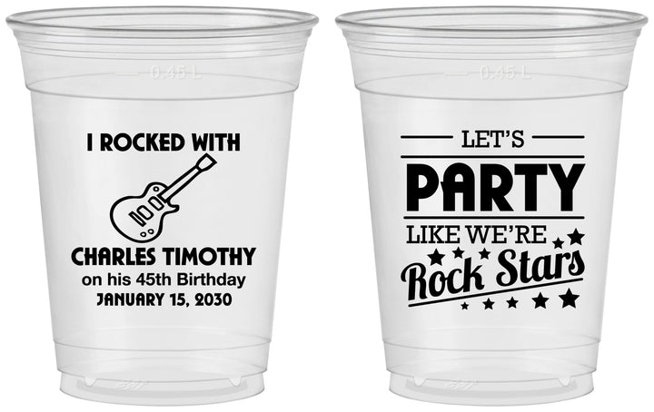 Custom Birthday 16 oz Soft Sided Clear Cups - 45th Rock Star | 20176