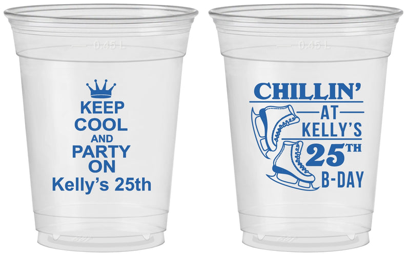 Custom Birthday 16 oz Soft Sided Clear Cups - 25th Ice Scating | 20185