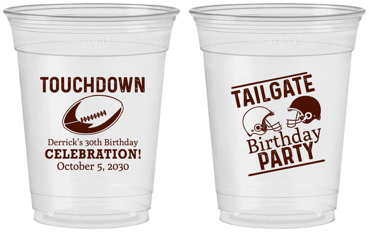 Custom Birthday 16 oz Soft Sided Clear Cups - 30th Football | 20189