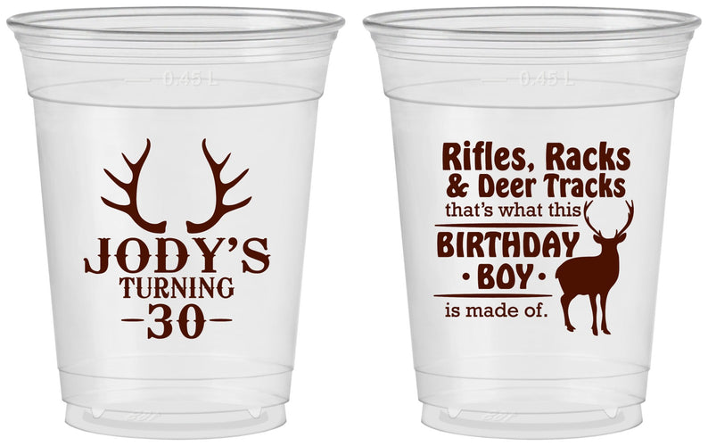 Custom Birthday 16 oz Soft Sided Clear Cups - 30th Hunting | 20196