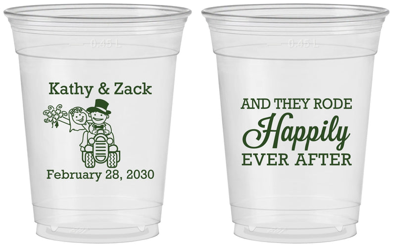 Custom Wedding 16 oz Soft Sided Clear Cups - Happily Ever After Tractor | 202