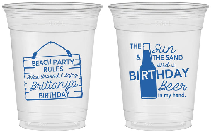 Custom Birthday 16 oz Soft Sided Clear Cups - Beach | 20200