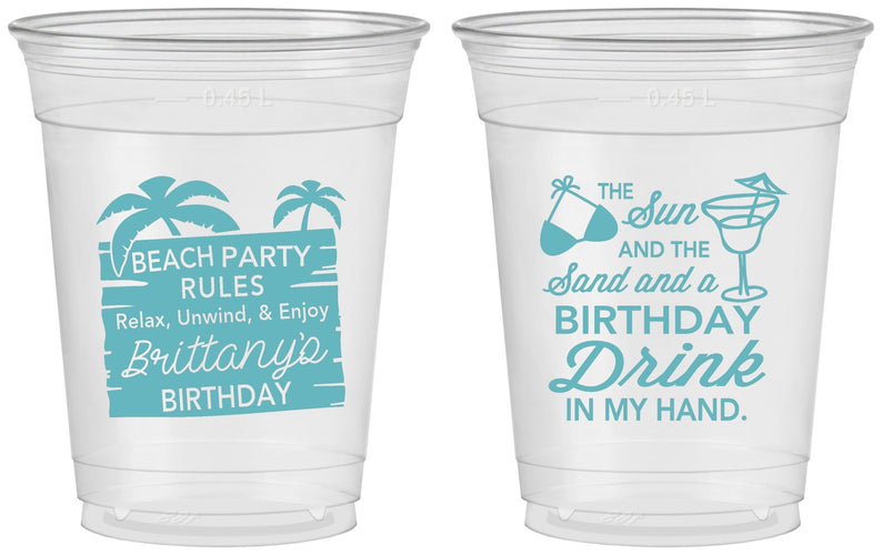 Custom Birthday 16 oz Soft Sided Clear Cups - Beach | 20201