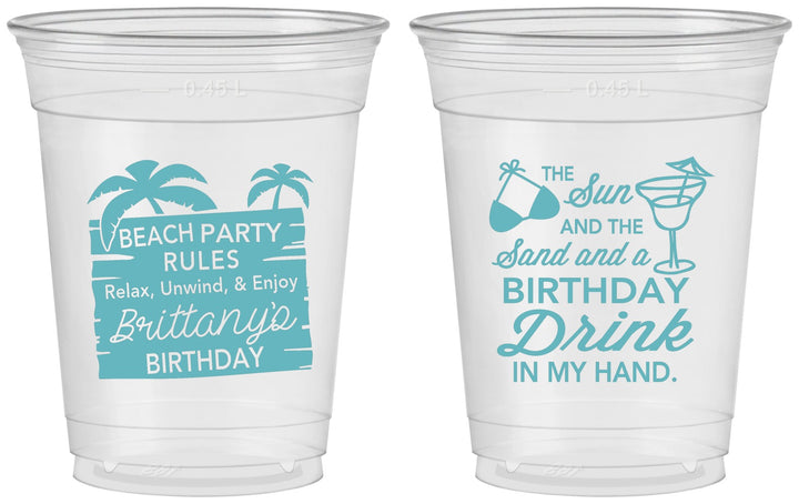 Custom Birthday 16 oz Soft Sided Clear Cups - Beach | 20201