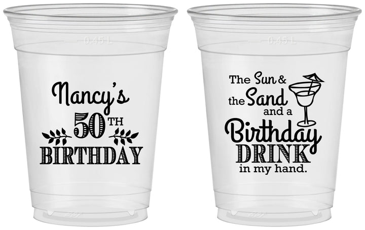 Custom Birthday 16 oz Soft Sided Clear Cups - 50th | 20203