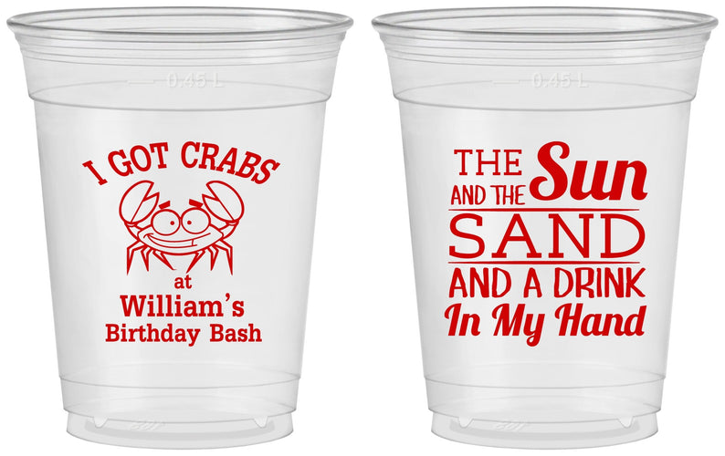 Custom Birthday 16 oz Soft Sided Clear Cups - Sun Sand Drink Hand | 20205