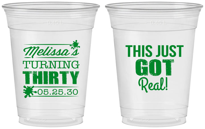 Custom Birthday 16 oz Soft Sided Clear Cups - 30th | 20213