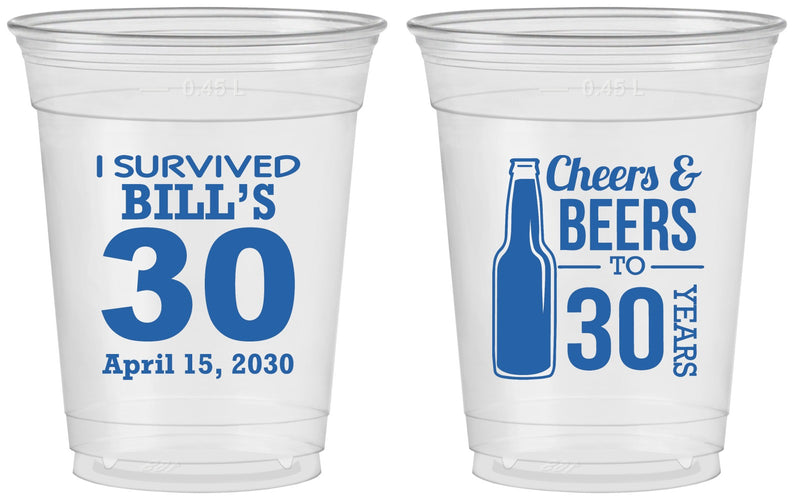 Custom Birthday 16 oz Soft Sided Clear Cups - Cheers Beers To 30 Years | 20214