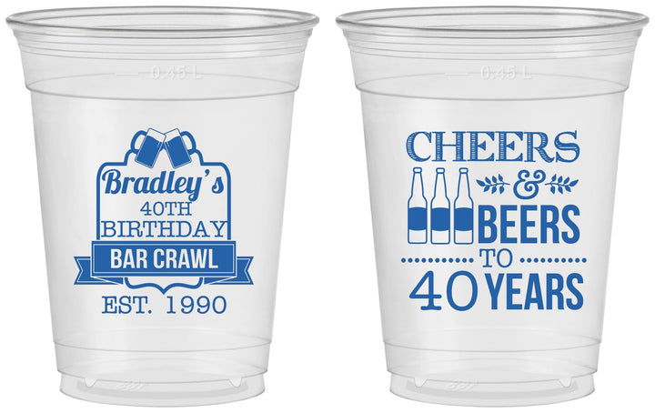 Custom Birthday 16 oz Soft Sided Clear Cups - Cheers Beers To 40 Years | 20216