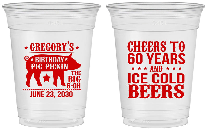 Custom Birthday 16 oz Soft Sided Clear Cups - 60th Barbeque Bbq | 20217
