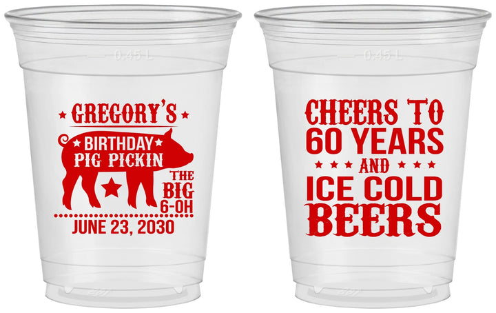 Custom Birthday 16 oz Soft Sided Clear Cups - 60th Barbeque Bbq | 20217