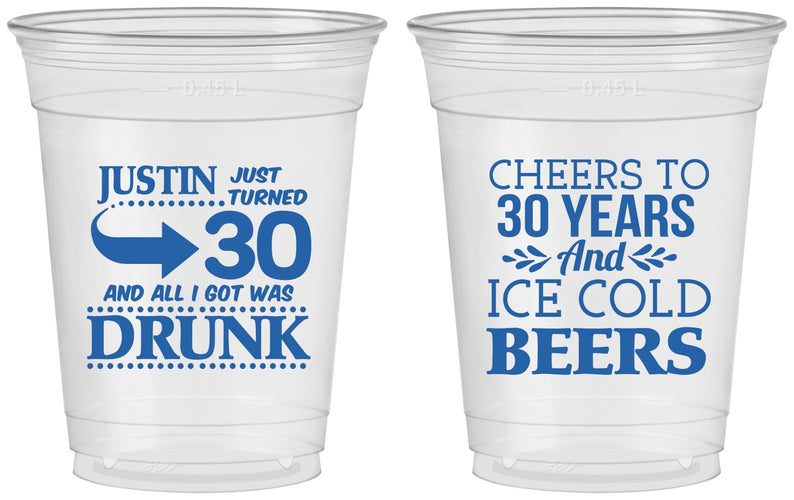 Custom Birthday 16 oz Soft Sided Clear Cups - Cheers To 30 Years | 20219