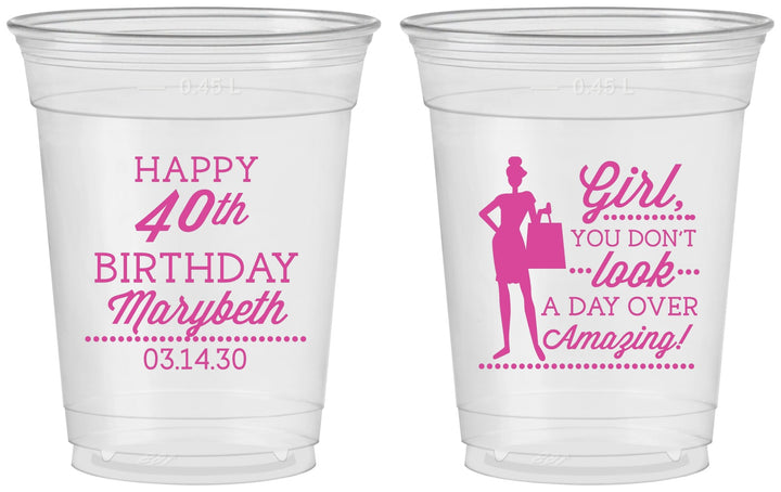 Custom Birthday 16 oz Soft Sided Clear Cups - 40th | 20223