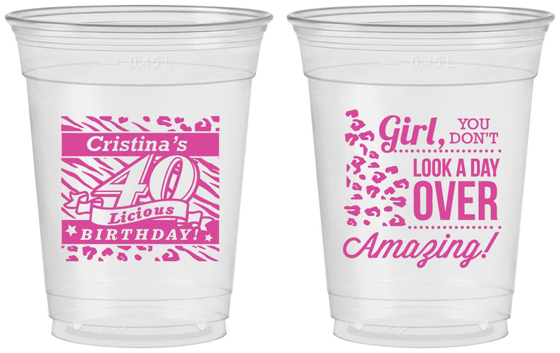 Custom Birthday 16 oz Soft Sided Clear Cups - 40th | 20224