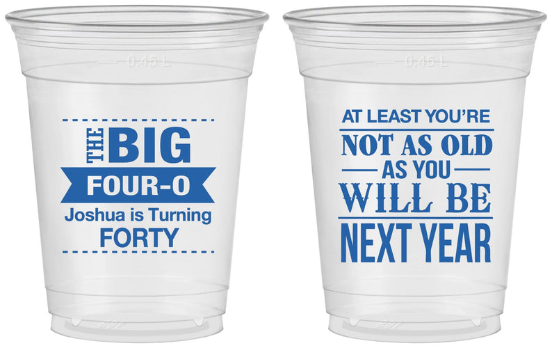 Custom Birthday 16 oz Soft Sided Clear Cups - 40th | 20225