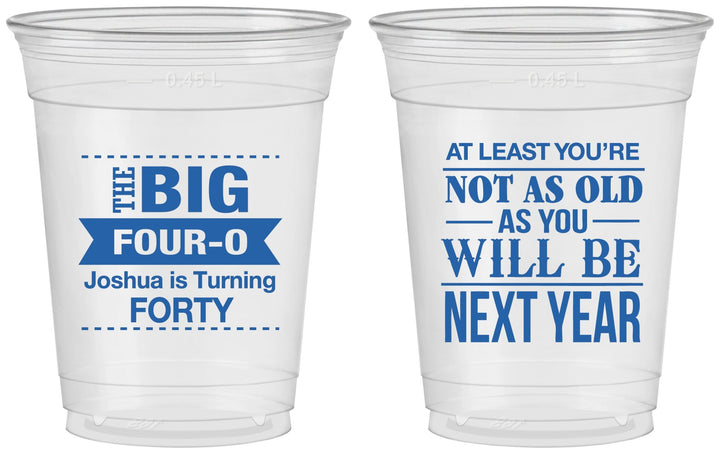 Custom Birthday 16 oz Soft Sided Clear Cups - 40th | 20225