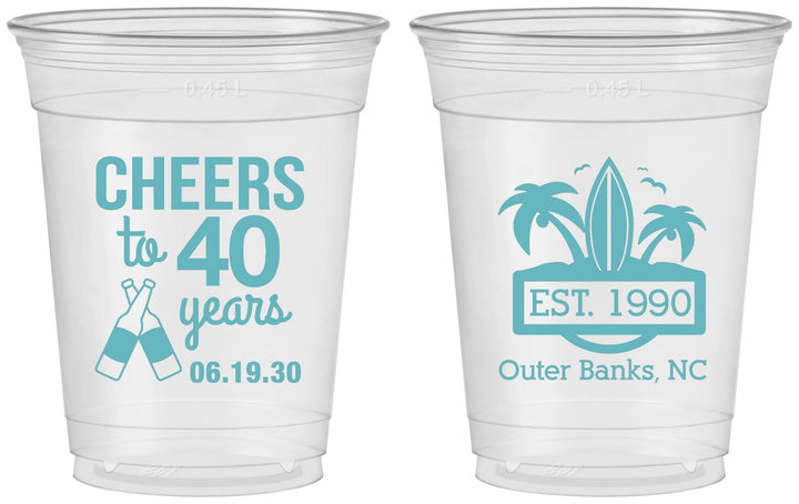 Custom Birthday 16 oz Soft Sided Clear Cups - 40th Beach | 20226