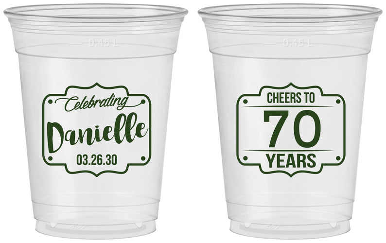 Custom Birthday 16 oz Soft Sided Clear Cups - Cheers To 70 Years | 20227
