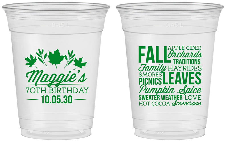 Custom Birthday 16 oz Soft Sided Clear Cups - 70th Fall | 20228