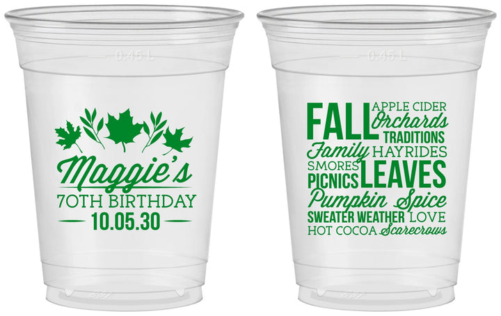 Custom Birthday 16 oz Soft Sided Clear Cups - 70th Fall | 20228