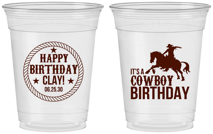 Custom Birthday 16 oz Soft Sided Clear Cups - Cowboy | 20229
