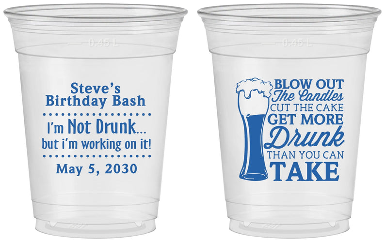 Custom Birthday 16 oz Soft Sided Clear Cups - Beer Drunk | 20230